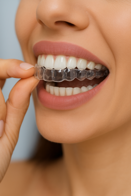 transparente Zahnschiene einsetzen transparente Zahnschiene einsetzen