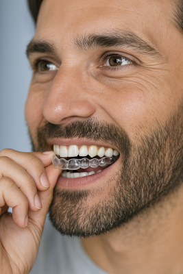 Mann mit Zahnschiene Mann-mit-Zahnschiene